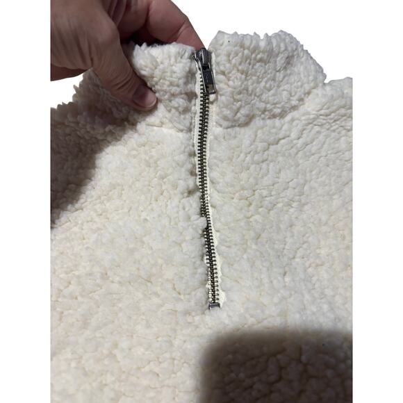 Melrose and Market M 8/10 white sherpa fuzzy soft 3/4 zip 100 polyester NWT - Picture 2 of 7